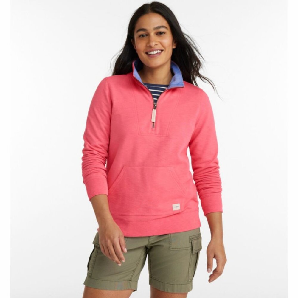 L.L. Bean Womens Sweatshirt Size Small Organic 1/4 Zip Popover Ribbed Cuff